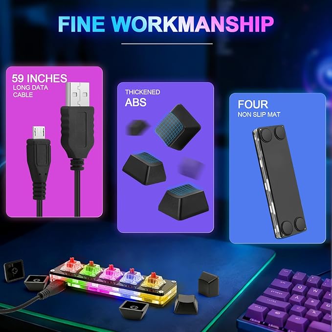 aikeec Upgrade Black 5 Keys Mini Macro Mechanical Keyboard Gaming Keypad Hot Swap Game Keyboards USB Data Cable for Windows Mac OSU HID Standard Keyboard Cherry Shaft & RGB LED