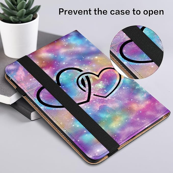 for iPad 10th Generation Case - 10.9 Inch 2022, PU Leather Shockproof Slim Case with Pencil Holder Elastic Strap Cover - Two Hearts