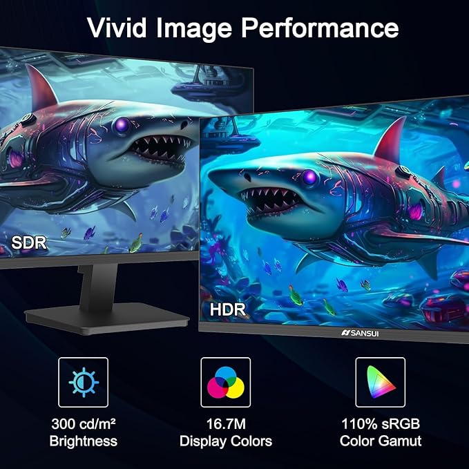 SANSUI 27 Inch Computer Monitor 120Hz, FHD 1080P Flat Monitor, HDMI DP Ports FreeSync, HDR, 110% sRGB, Tilt Adjustable Frameless VESA Compatible for Office and Home (ES-27F2, HDMI Cable Included)
