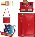 Handbag Case for Apple iPad 5/iPad 6 9.7", iPad Air 1st/2nd Generation Cases, Techcircle Folio Stand Crossbody Wallet Case with Pencil Holder, Hand Strap & Shoulder Strap Soft Protective Cover, Red