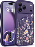 GVIEWIN for iPhone 17 Pro Max Case Compatible with MagSafe [Curly Wave Edge][Full Camera Protection] Floral Translucent Shockproof Magnetic Women Phone Case for 17 Pro Max, Floratopia/Deep Purple