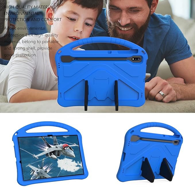 Kids Case for Samsung Galaxy Tab S10 Lite/S10 FE/S9 FE 10.9"/Tab S9/S8/S7 11", Techcircle Light Weight Shock Proof EVA Foam Handle Rugged Stand Protective Case, Blue