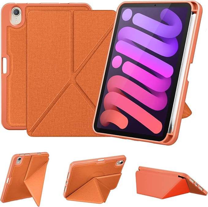DTTO Case for iPad mini 7 (A17 Pro) 2024 / iPad mini 6 2021 8.3 inch with Pencil Holder, Multi-Angle Magnetic Standing Cover for iPad mini 7th/6th Generation [Auto Wake/Sleep], Orange