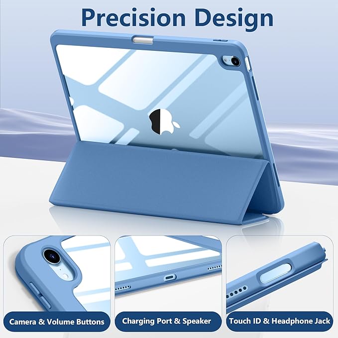 Wenlaty for iPad Air 13 Inch Case M4/M3/M2 (2026/2025/2024) with Pencil Holder, Slim Trifold Stand Protective Cover for iPad Air 13 Case with Clear Transparent Back, Auto Wake/Sleep -Bluemist