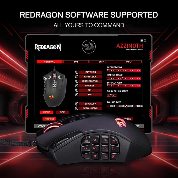 Redragon M921 MMO Gaming Mouse, 12400 DPI High Precision Wired RGB Mice w/18 Programmable Buttons, 12 Side Macro Keys, Software Supports for PC Laptop