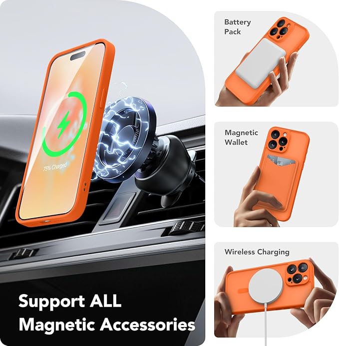 CAPRARO Magnetic for iPhone 15 Pro Max Case, [Compatible with MagSafe] [Full Camera Protection] Shockproof Protective Slim Translucent Matte Phone Case for iPhone 15 Pro Max 6.7'', Orange Yellow