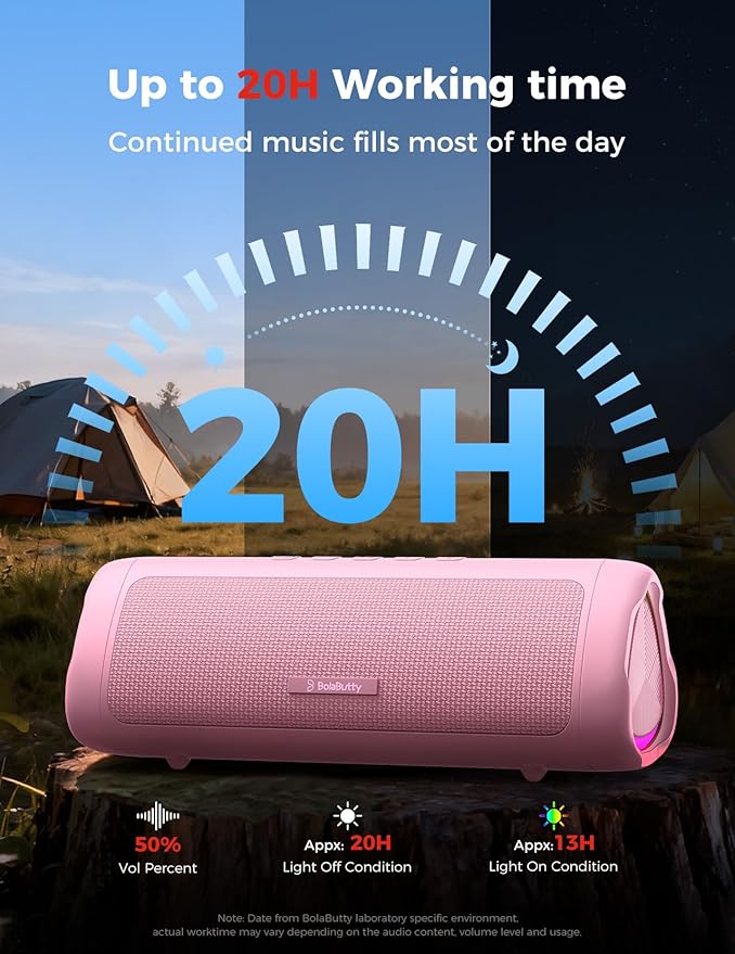 BolaButty Bluetooth Speaker Portable Wireless, IPX5 Waterproof, Up to 20H Playtime, TWS Pairing, BT5.3, for Home/Party/Outdoor/Camping/Beach Essentials, Birthday Gift (Pink)
