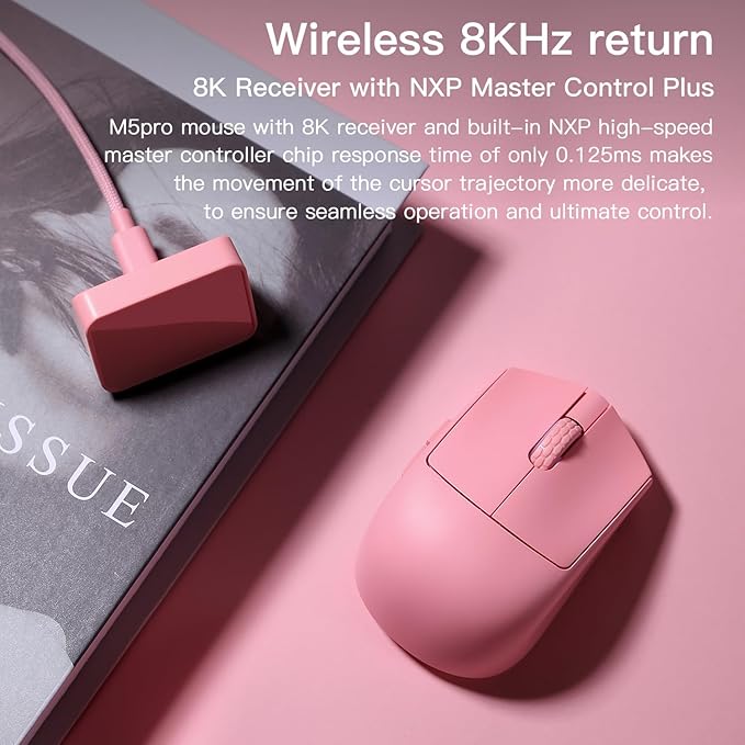 Darmoshark M5PRO Mini Wireless Gaming Mouse,Tri-Mode 8K/Bluetooth Mouse Up to 30000DPI,PAW3950 Optical Sensor Lightweight 38g,5 programmable Button,Computer Mouse for Laptop,PC,Mac-W