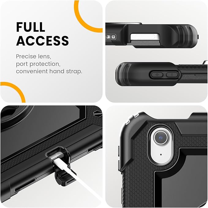 timecity Case for iPad Air 11 Inch M4 / M3 / M2 (2026/2025/ 2024), 360° Rotating Stand, Pencil Holder & Wireless Charging, Shockproof with Screen Protector & Shoulder Strap - for Designers, Black