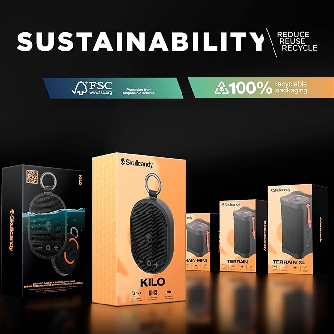 Skullcandy Kilo Wireless Bluetooth Speaker - IPX7 Waterproof Mini Bluetooth Speaker with 24 Hour Battery, Downward Firing Passive Radiator, and True Wireless Pairing - Perfect for Outdoor (Navy)