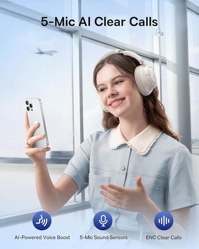 Baseus Bass BH1 NC Adaptive Active Noise Cancelling Headphones, Real-Time Adaptive Hybrid ANC, SuperBass 2.0, LDAC Hi-Res Sound, 80H Playtime, 5-Mic AI Clear Calls, Comfortable Fit, Bluetooth 6.0