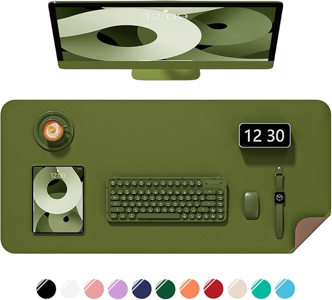 Desk Pad, 30" x 14" PU Leather Non-Slip Desk Mat Large Mouse Pad for Desktop, Waterproof Laptop Computer Writing Mat for Office, Home, Work, Gaming, Grass Green
