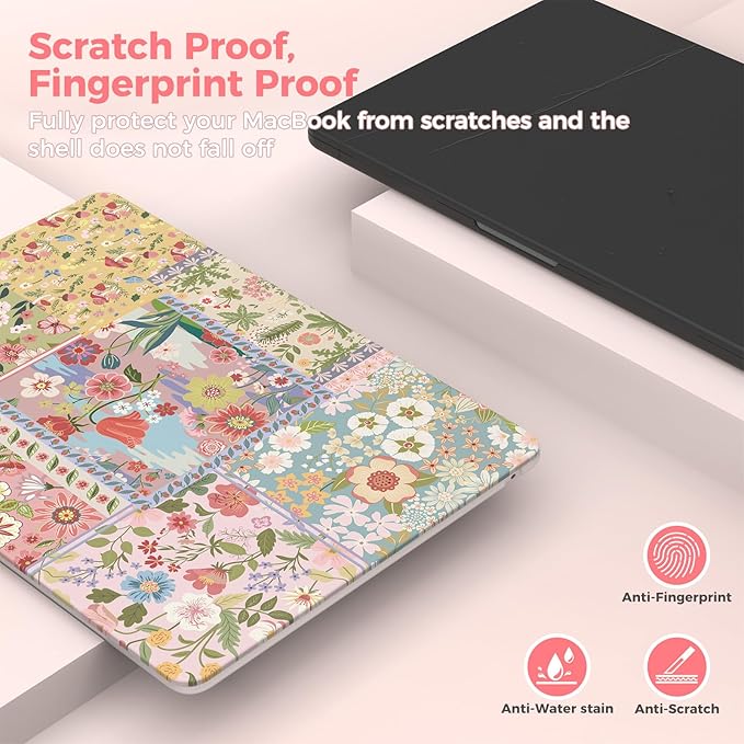 iCasso for MacBook Air 13.6 inch Case M5 2026 M4 2025 M3 M2 2024-2022 Model A3449 A3240 A3113 A2681, Flower Pattern Sturdy Protective Hard Shell Cover for Mac Book Air 13 inch,Pink Floral Patchwork