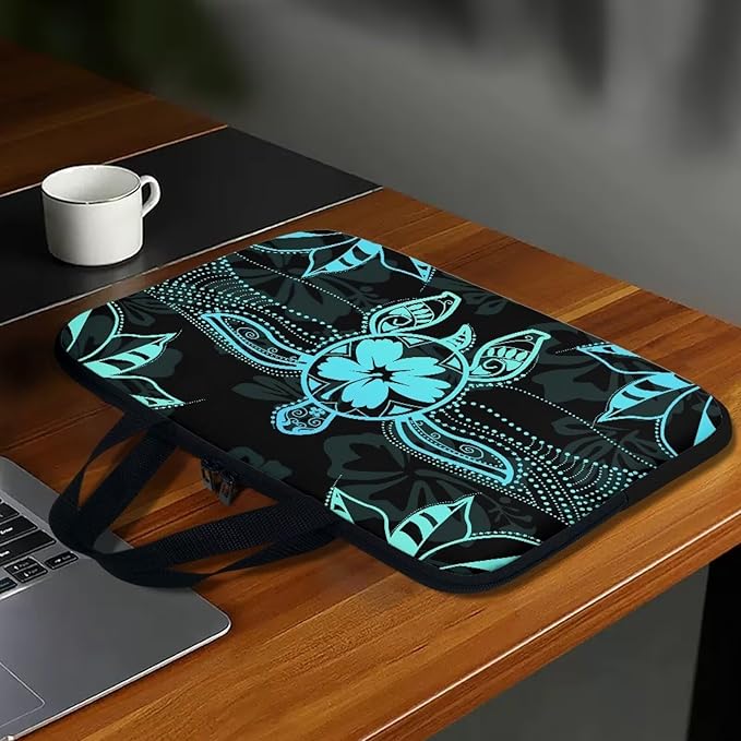 Polynesian Tribal Laptop Sleeve Case 13 Inch Laptop Cover Protective Case Portable Computer Carrying Bag Compatible with 10-17 Inch Shockproof Padded Laptop Case, Black & Green