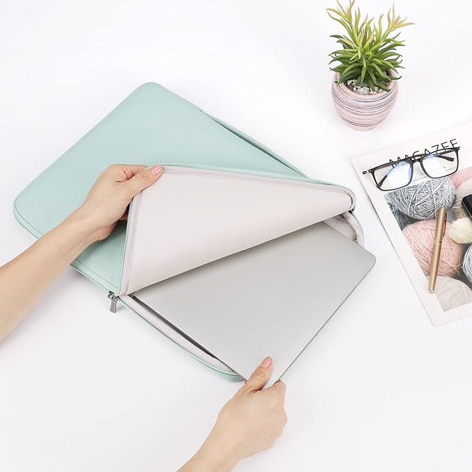 DOMISO Laptop Case Laptop Sleeve Cover for 14 inch Mac Book Pro M4/M3/M2/M1 Pro/Max, Compatible with 13.3 inch HP Dell ASUS Notebook, Water-Resistant Bag with Scalable Handle and Small Case,Mint Green