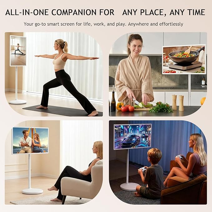 21.5"/24"/27"/32" UHD 1080P/4K Smart Portable TV, 8 GB RAM+128GB, Android 13, Portable Touch Screen Monitor, Larger Battery Up to 6-8hr, Full Swivel Rotation, Remote Control 32"(1080P)