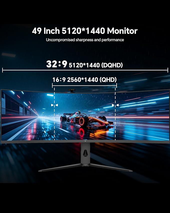 KTC Ultrawide 49 In Curved Gaming Monitor, 5K2K 5120x1440 Computer Monitor DQHD, 180Hz, 32:9, HDR 400, 90W Type-C HDMI DP Port, Bulit-in KVM, Speakers, Adaptive Sync, Tilt Swivel Height Adjust, H49S66