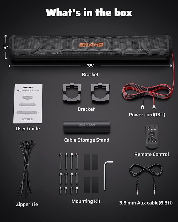 Ehaho 35 Inch 8 Speaker UTV Sound Bar, Bluetooth Golf Cart Speakers [Color Changing RGB & Strobe Light] IP66 Waterproof ATV Speaker System, SXS SoundBar Compatible with Polaris RZR CFmoto Can-Am