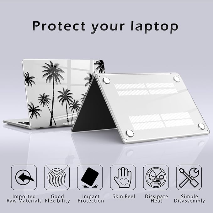 Compatible with MacBook Pro 13 inch Case M2 2025, 2024-2016 A2338 M1 A2251 A2289 A2159 A1989 A1708 A1706, Black Palm Tree Protective Hard Shell Clear Cover for Mac Pro 13