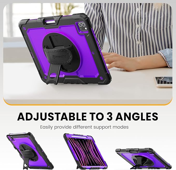 Timecity for iPad Pro 12.9 Case 6th/5th/4th/3rd Gen, 360° Rotating Stand, Pencil Holder & Wireless Charging, Shockproof with Screen Protector & Shoulder Strap - for Designers & Professionals - Purple