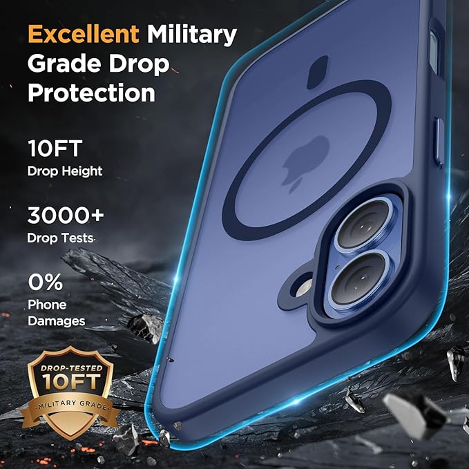 Miracase Magnetic for iPhone 17 Case (Compatible with MagSafe) with Screen Protector Military-Grade Protection, Anti-Fingerprint Translucent Matte Phone Cover for iPhone 17 6.3 inch, Dark Blue