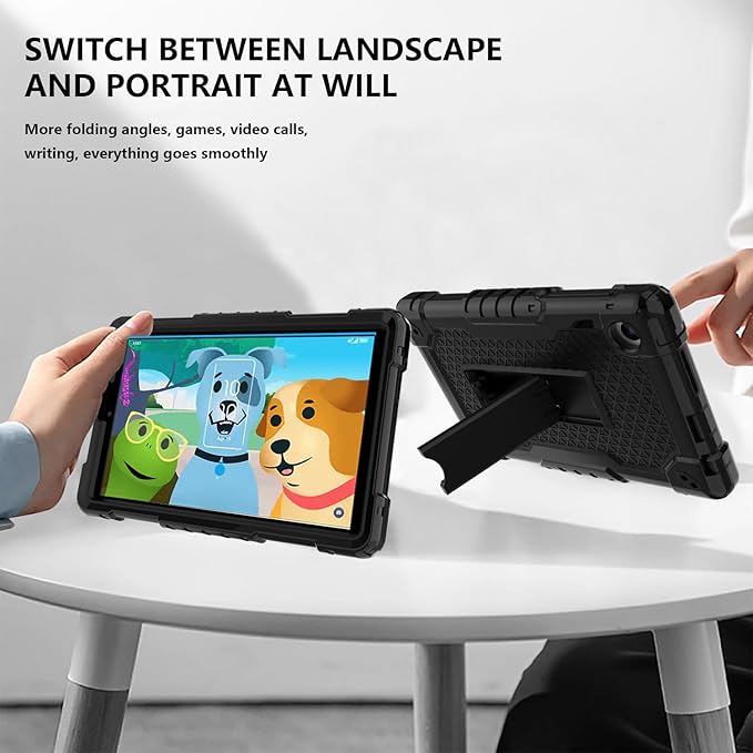Case for for AT&T Amigo Jr. Tab 8 inch Tablet 9136K - [Built-in Kickstand] Anti Slip Kids Friendly Shockproof Silicone Protective Cover (Black)
