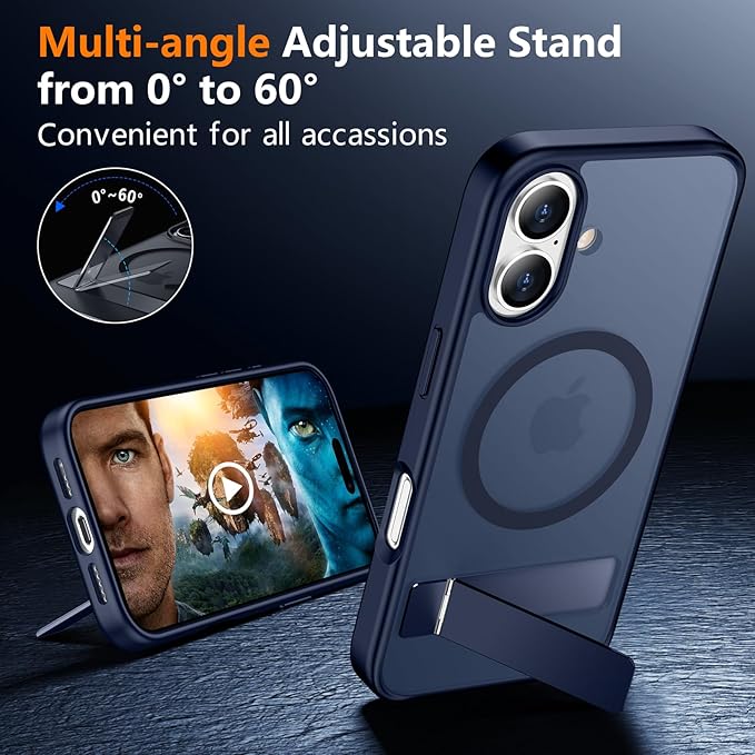 SPIDERCASE Magnetic for iPhone 16 Case,with [3 Stand Ways] [Military Grade Drop Protection] with Invisible Stand Shockproof Slim Phone Case for iPhone 16 6.1'',Blue