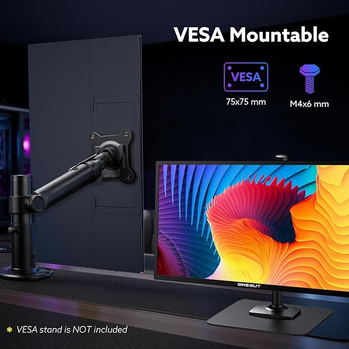 23.8'' Portable Monitor 4K UHD 60Hz 120% sRGB, VESA USB-C HDMI Laptop Screen Extender, Built-in Stand Speakers for Laptop PC Mac Phone PS4/5 Xbox Switch