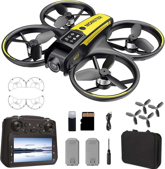 Drone with HD Camera 4.5inch Screen Controller, Under 250g Mini RC Quadcopter Headless Mode One-Key Takeoff/Landing Optical Flow Positioning M23 Drones with 2 Batteries for Adult Beginners (Black)