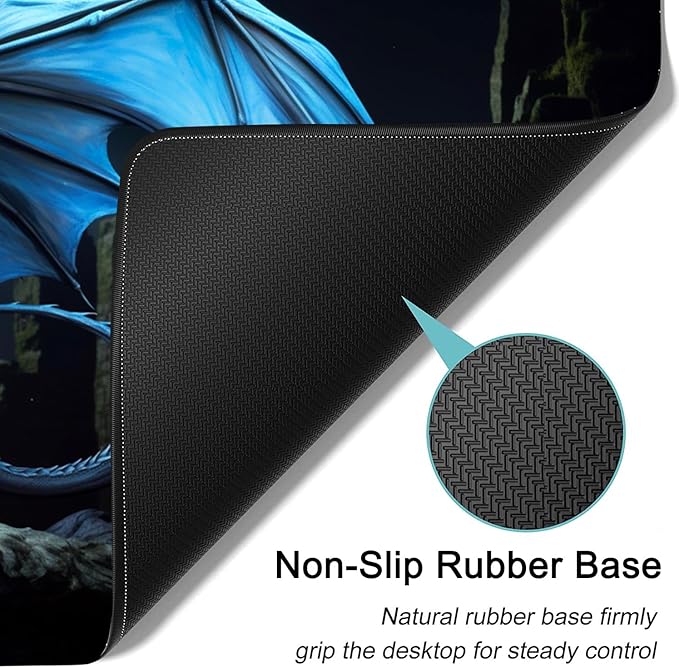 Large Mouse Pad, 31.5 x 11.8in Extended Gaming Mouse Pad with Stitched Edges, XXL Mousepad Protector Non Slip Rubber Base for Office and Home Writing Mat, Blue Flying Dragon Pattern Black Desk Mat