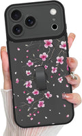 KANGHAR Compatible with iPhone 17 Pro Max Case, Magnetic Compatible with MagSafe, Cute Flower Floral Pattern Wristband Kickstand Full Camera Lens Shockproof Protective Case for Girls Women, Black