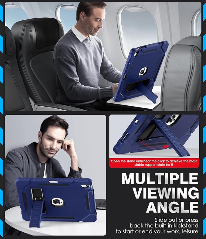 Grifobes Case for iPad Air 13-inch (M4/M3/M2) 2026/2025/2024, Heavy Duty Shockproof Rugged Protective Cover with Pencil Holder/Built-in Stand for i Pad Air 13" (Navy Blue)