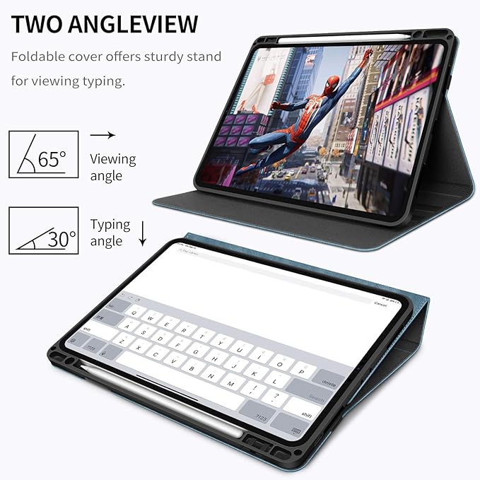 H HOLIMET Case for iPad Pro 11 inch 2022 4th/3rd/2nd/1st Generation 2021/2020/2018 with Pencil Holder PU Leather Protective with Pocket Strap Soft TPU Back Shockproof