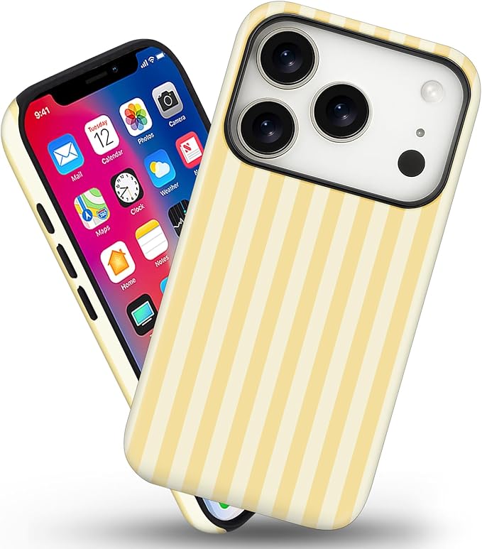 Magnetic for iPhone 17 Pro Max Case Cute Stripes Phone Case, Shockproof Slim TPU and Hard PC Protective Phone Cover Compatible with MagSafe Designed for Women Girls, Pink and White