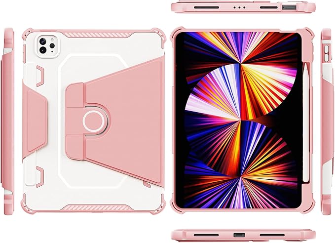 Rotating Case for iPad Pro 11" 4th/3rd/2nd Gen, iPad Pro 11 Smart Cover with Pencil Holder, Techcircle Hybrid TPU+PC Magnetic Cover Soft Bumper Slim Fit Folio Shockproof Protective Case-Baby Pink