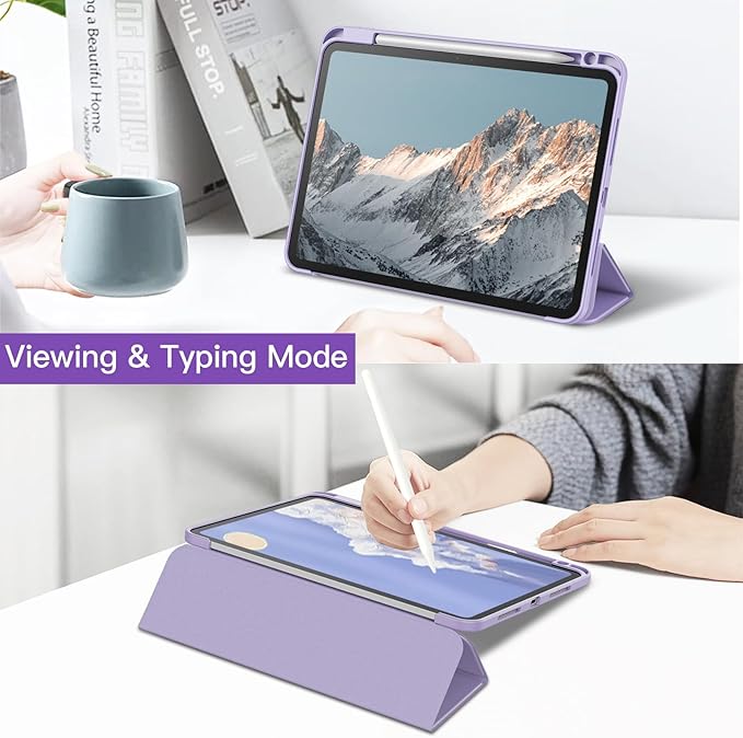 JETech Case for iPad Pro 11-Inch M5/M4 2025/2024 (6th/5th Generation) with Pencil Holder, Clear Transparent Back Shell Slim Stand Shockproof Tablet Cover, Auto Wake/Sleep (Purple)