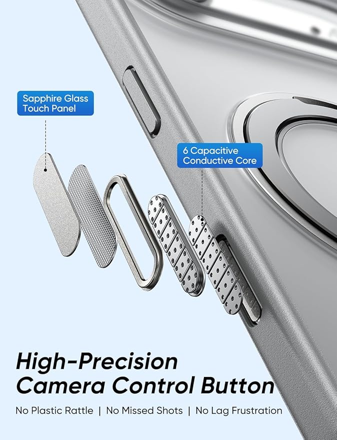 MAGIC JOHN 360° Rotatable Magnetic Invisible Stand for iPhone 17 Air Case [Camera Control Button] [Compatible with MagSafe] 16FT Shockproof for iPhone 17 Air Case with Kickstand, Gray