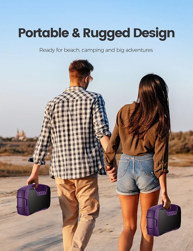 IPX7 Waterproof Outdoor Bluetooth Speaker, Wireless, 90W(Peak), 32H Playtime, Floating Design, Deep Bass & Loud Stereo Sound, Portable with Handle, Rugged for Pool, Beach, Kayaking, Hiking, Purple