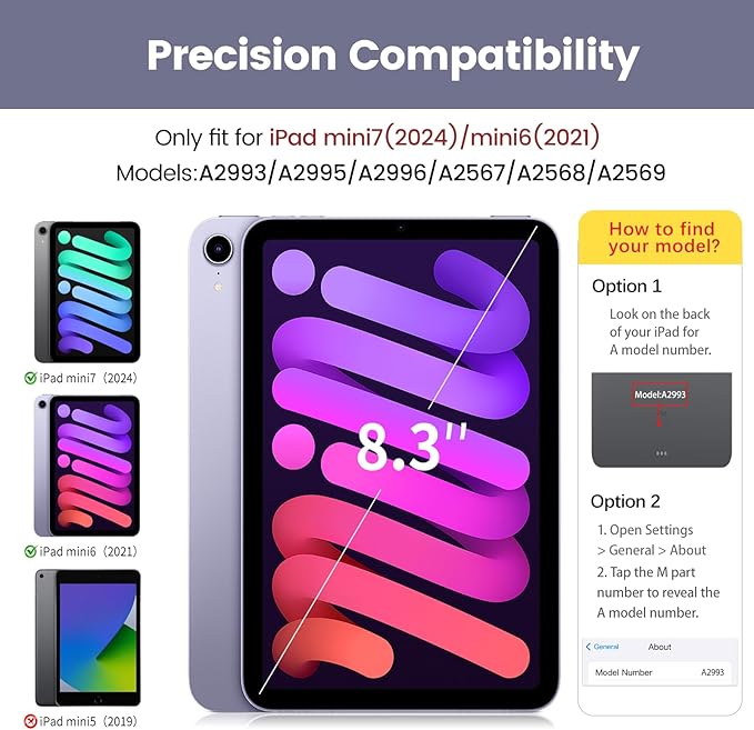 Clear Case for iPad mini 7 A17 Pro 8.3 Inch, iPad mini 7th/6th Generation Case (2024/2021),Slim Shockproof Transparent Back,Y-Shaped Mutil Angles Folding,Supports Pencil Pro&USB-C (Grey)