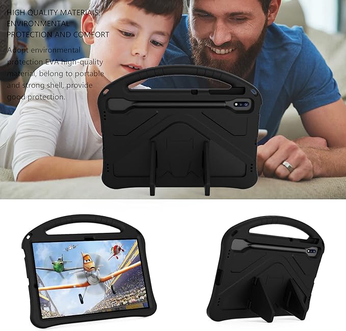 Kids Case for Samsung Galaxy Tab S10+/S9+/S8+/S7 FE/S7+/S9 FE+ 12.4", Techcircle Light Weight Shock Proof EVA Foam Handle Rugged Stand Protective Case for Galaxy Tab S9 FE Plus/S10 Plus 2024, Black