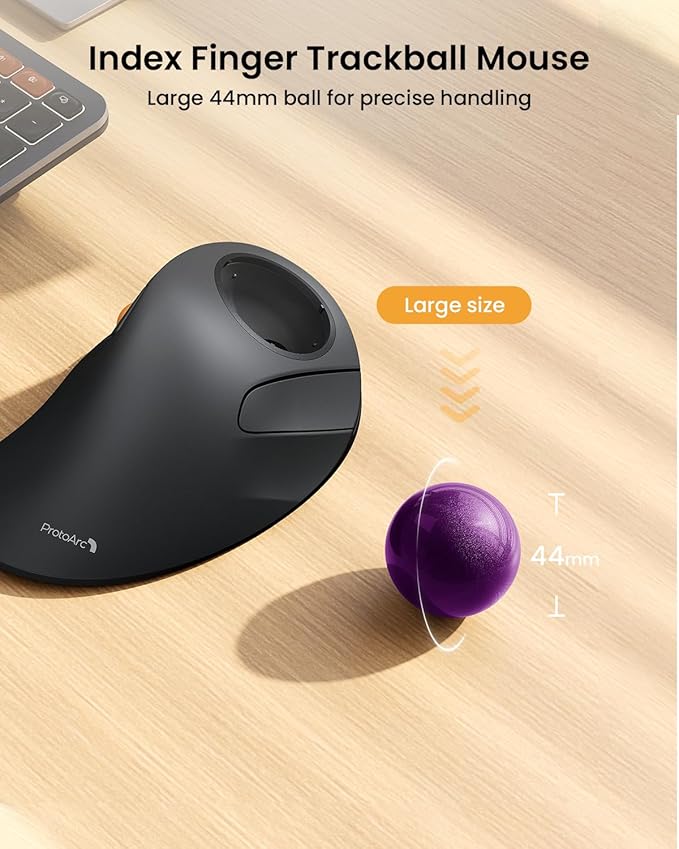 ProtoArc Wireless Bluetooth Trackball Mouse, EM03 NL Ergonomic Rollerball Mouse Rechargeable Computer Mice, 3 Device Connection, Compatible with PC, iPad, Mac, Windows-Purple Ball