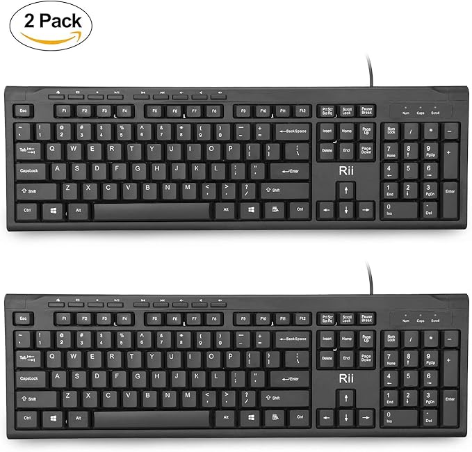 Rii RK907 Ultra-Slim Compact USB Wired Keyboard for Mac and PC,Windows 10/8 / 7 / Vista/XP(Black) (2PCS)
