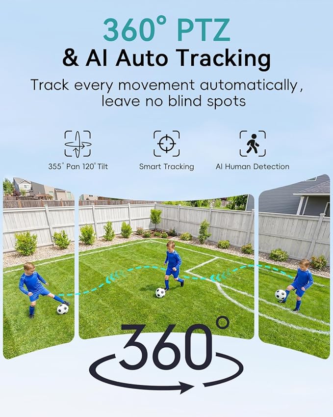 ZUMIMALL 9W Solar Security Cameras Wireless Outdoor, AOV 24/7 Recording Cameras for Home Security, 360° View, 2K Color Night Vision, 2-Way Talk, 2.4GHz WiFi, Auto Tracking, SD/Cloud/Alexa/AI (2-Pack)
