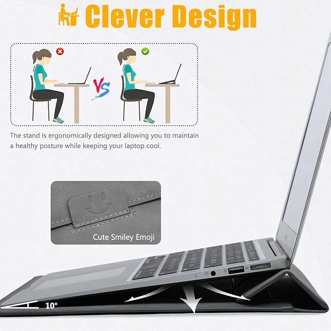 HYZUO 15 Inch Laptop Case Bag Sleeve with Stand for MacBook Air 15 M5 M4 A3241 M3 A3114 M2 A2941 2026-2023, 15" Surface Laptop 7/6/5/4/3, MacBook Pro 15 A1990 A1707 2019-2016, Dark Gray
