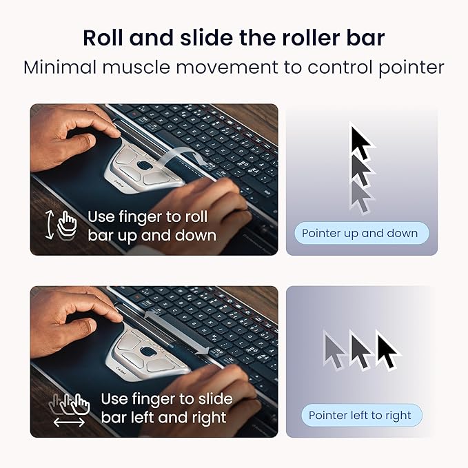 Contour RollerMouse Red Ergonomic Mouse for Shoulder Forearm Wrist Strain Relief for RSI Carpal Tunnel Centered Rollerbar 6 Customizable Buttons 10 Speed Settings Mac/PC Compatible - Wireless - Plus