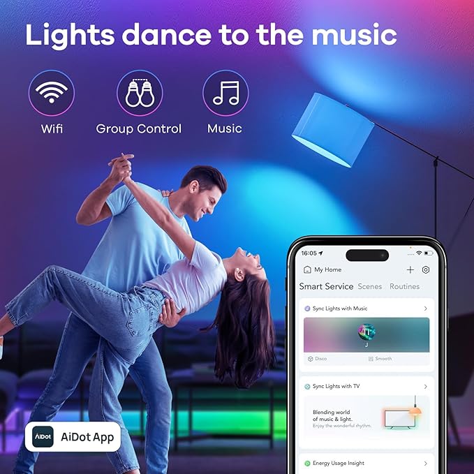 Linkind Matter Smart Light Bulb, Smart Bulbs Work with Apple Home, Siri, Alexa, Google Home, SmartThings, Color Changing Light Bulbs Music Sync RGBTW, Mood Lights, 2.4Ghz WiFi A19 E26 60W 800LM 6 Pack