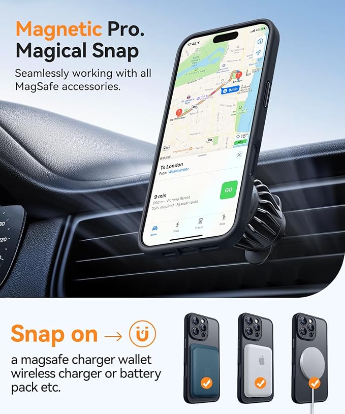 CANSHN Magnetic Compatible with iPhone 16 Pro Max Case, Upgraded [Full Camera Protection] [Compatible with Magsafe] [Translucent Matte] Shockproof Protective Phone Case Cover 6.9 Inch - Black