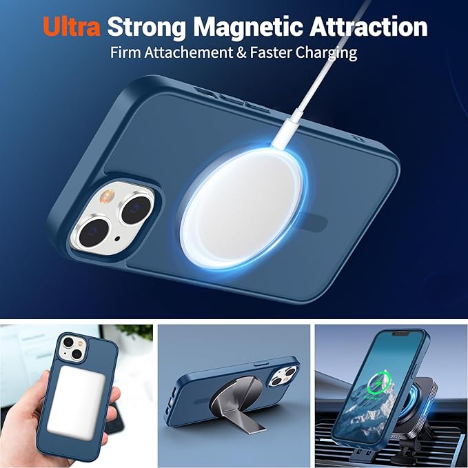 SUPFINE Magnetic for iPhone 15 Plus Case & iPhone 14 Plus Case (Compatible with MagSafe)(Military Grade Drop Protection) Translucent with Anti-Fingerprint Phone Case,Deep Blue