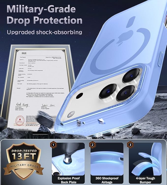 Newfuture Magnetic for iPhone 17 Pro Max Case [Compatible with Magsafe] [Military Grade Drop Protection] Translucent Matte Anti-Scratch Shockproof Protective Phone Cover 6.9 Inch, Blue