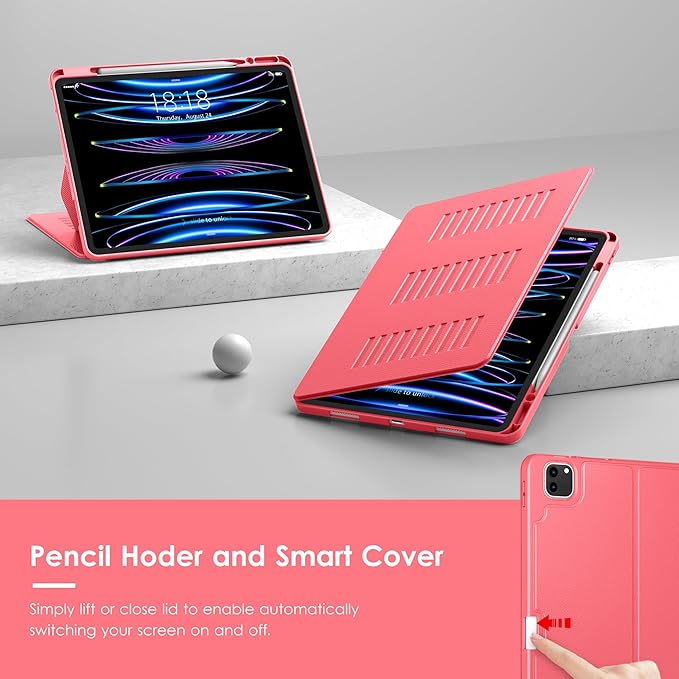 VIKESI Case for iPad Pro 12.9 6th / 5th / 4th / 3rd Generation Case 2022/2021/2020/2018,Multiple Angles Magnetic Stand Cover,Shockproof Soft Back,Pencil Holder,and Auto Sleep/Wake,Red